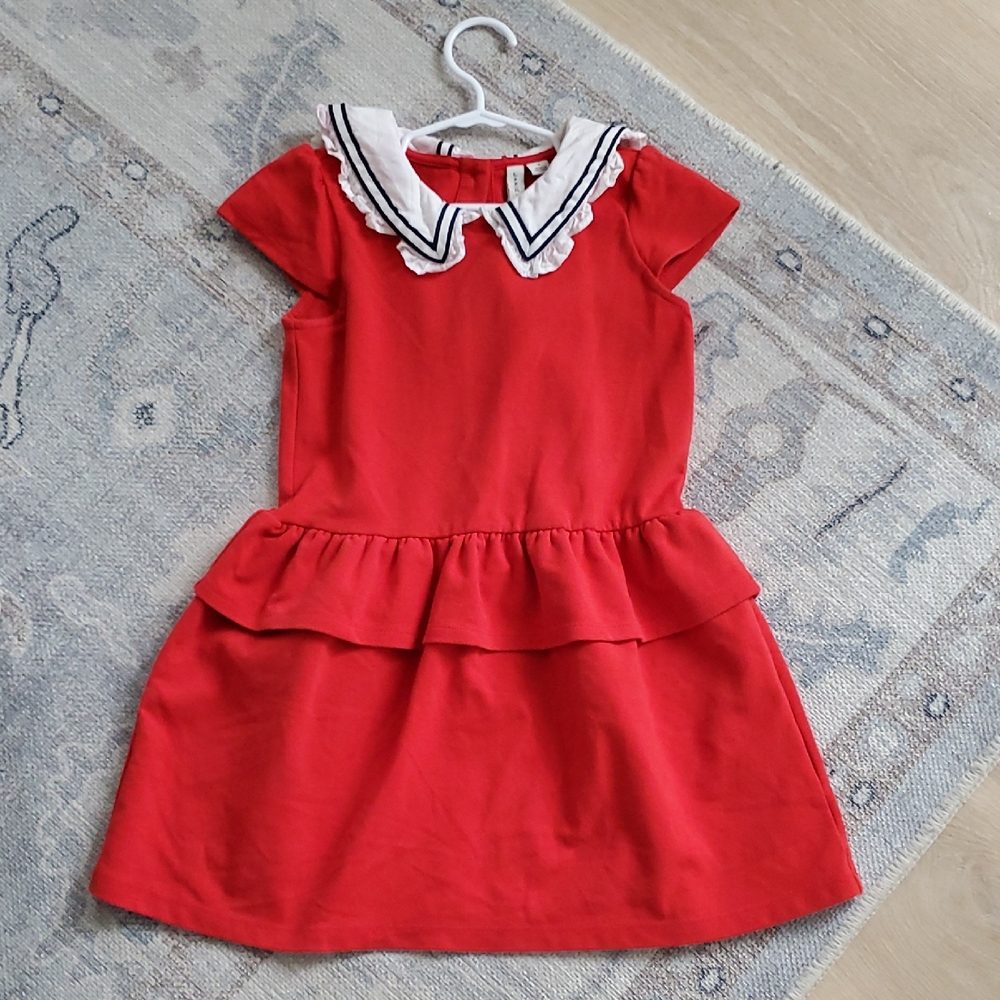 Janie and Jack Girls Sailor Collar Ponte Red Dress Sz6